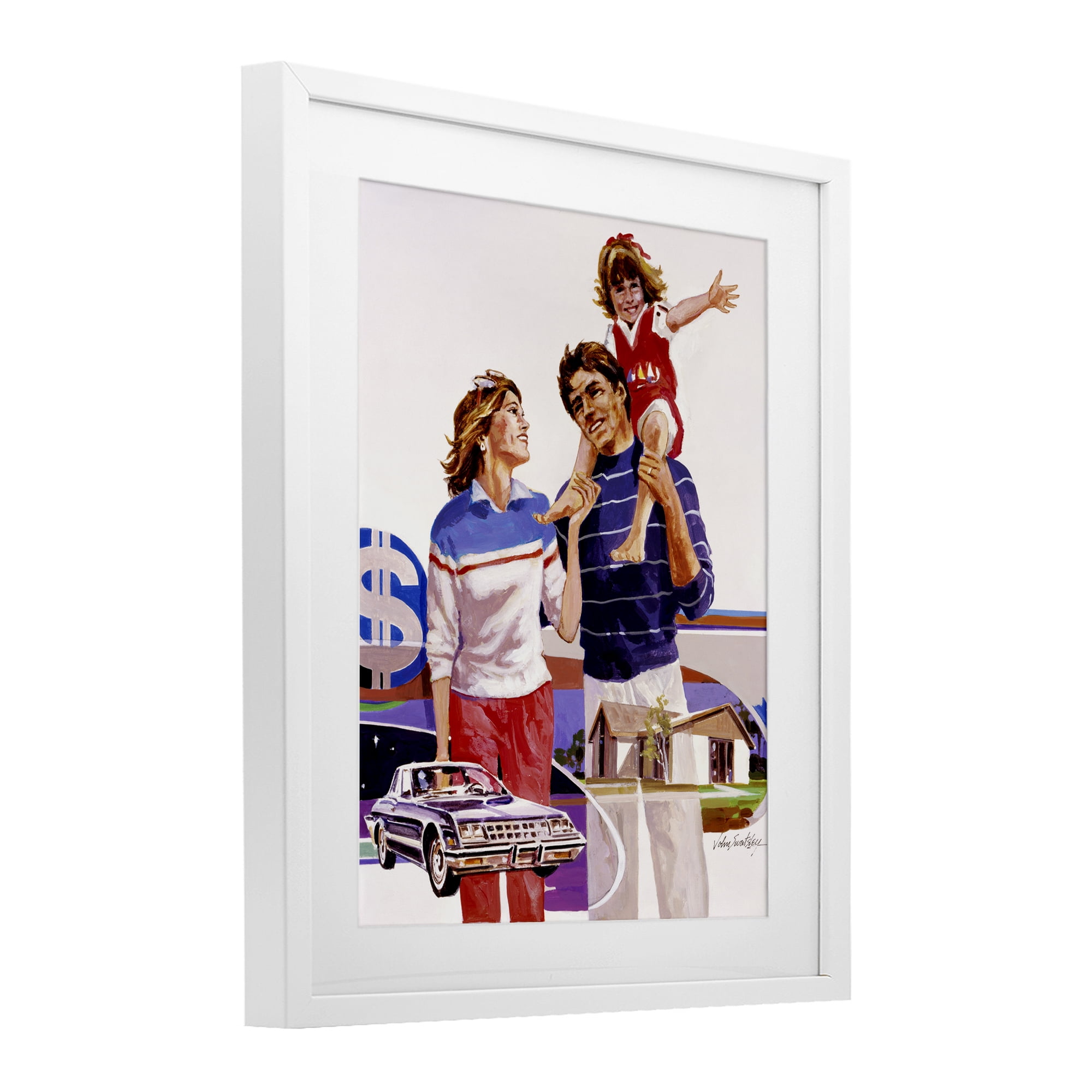 Retro Family Nostalgia Portrait White Framed Print Under Glass, design by Wind River Studios