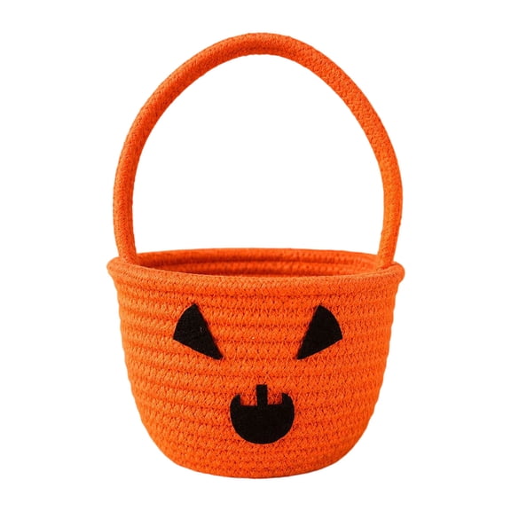 Sruoe Halloween Pumpkin Candy Basket Portable Tricks Or Treat H Basket Orange Woven Storage Basket for Kids Halloween Party Candy Collection