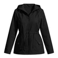 thumbnail image 4 of TEAJOPSUU Women's Outdoor Jackets Hiking Waterproof Windproof Outerwear Hooded Full Zip Up Drawstring Waist Trench Jackets with Flap Pockets Black, 4 of 6