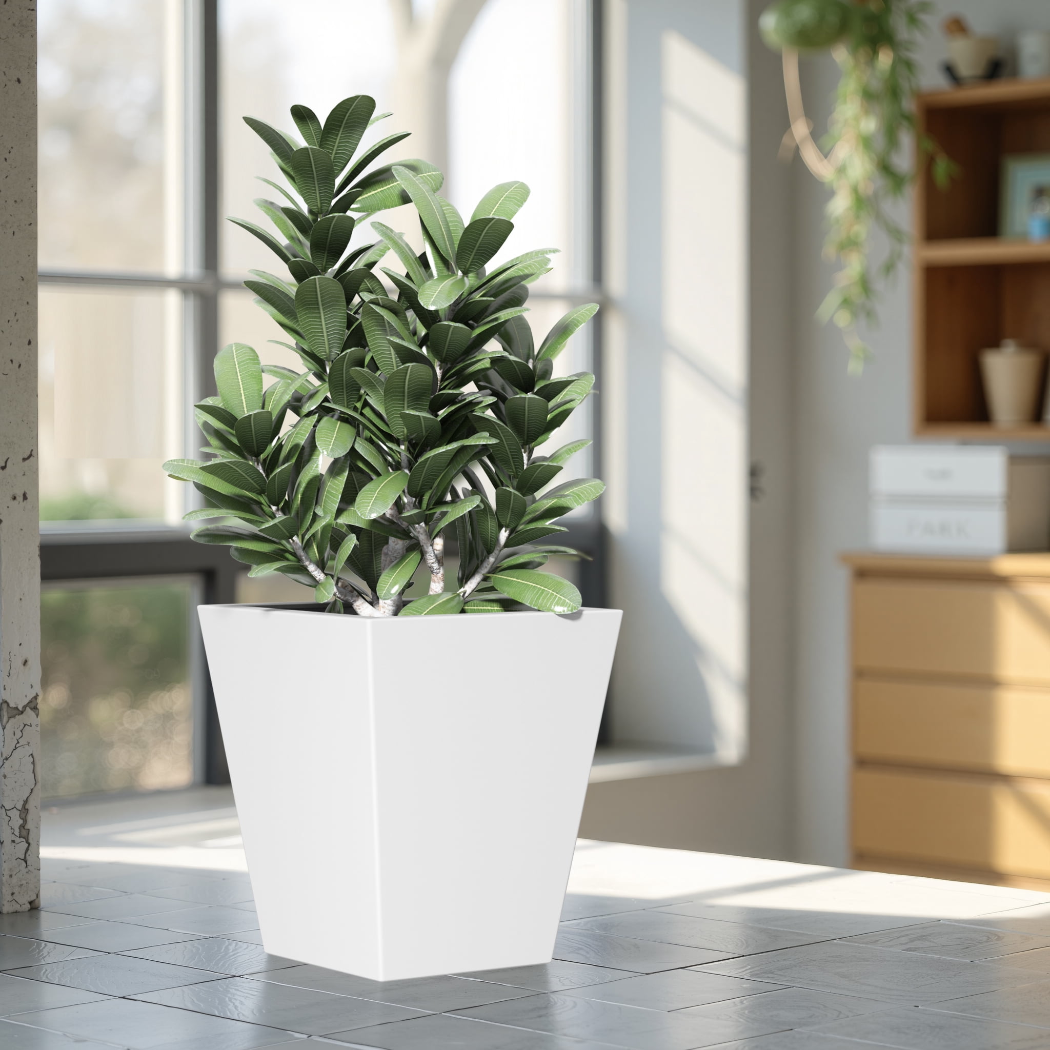 MAYEERTY 22*19*19" White Modern Metal Cone Planter with Drainage Hole for Outdoor Gardening, Patio & Balcony