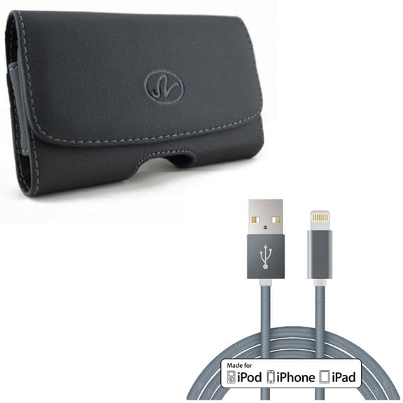 Case Belt Clip w MFi USB Cable for iPhone XS/X - Leather Holster Cover Loops Pouch, 6ft Certified Charger Cord Power Wire for iPhone XS/X