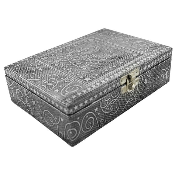 Elegant Jewelry Box with Metal Cladding and Soft Fabric Interior (Love You To the Moon, Silver Finish)