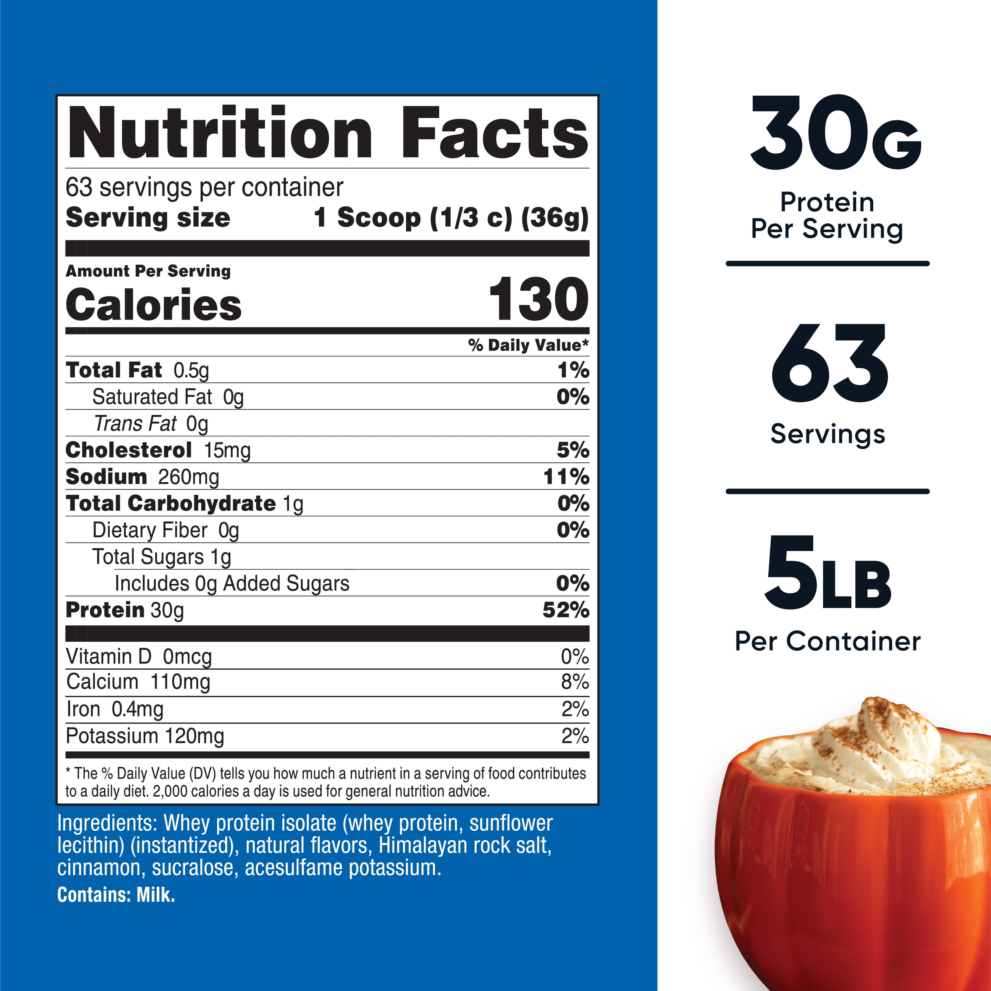 Nutricost Whey Protein Isolate Powder (Pumpkin Spice) 5 LB - 30g of Protein, GMO-Free, Gluten-Free, 63 Servings