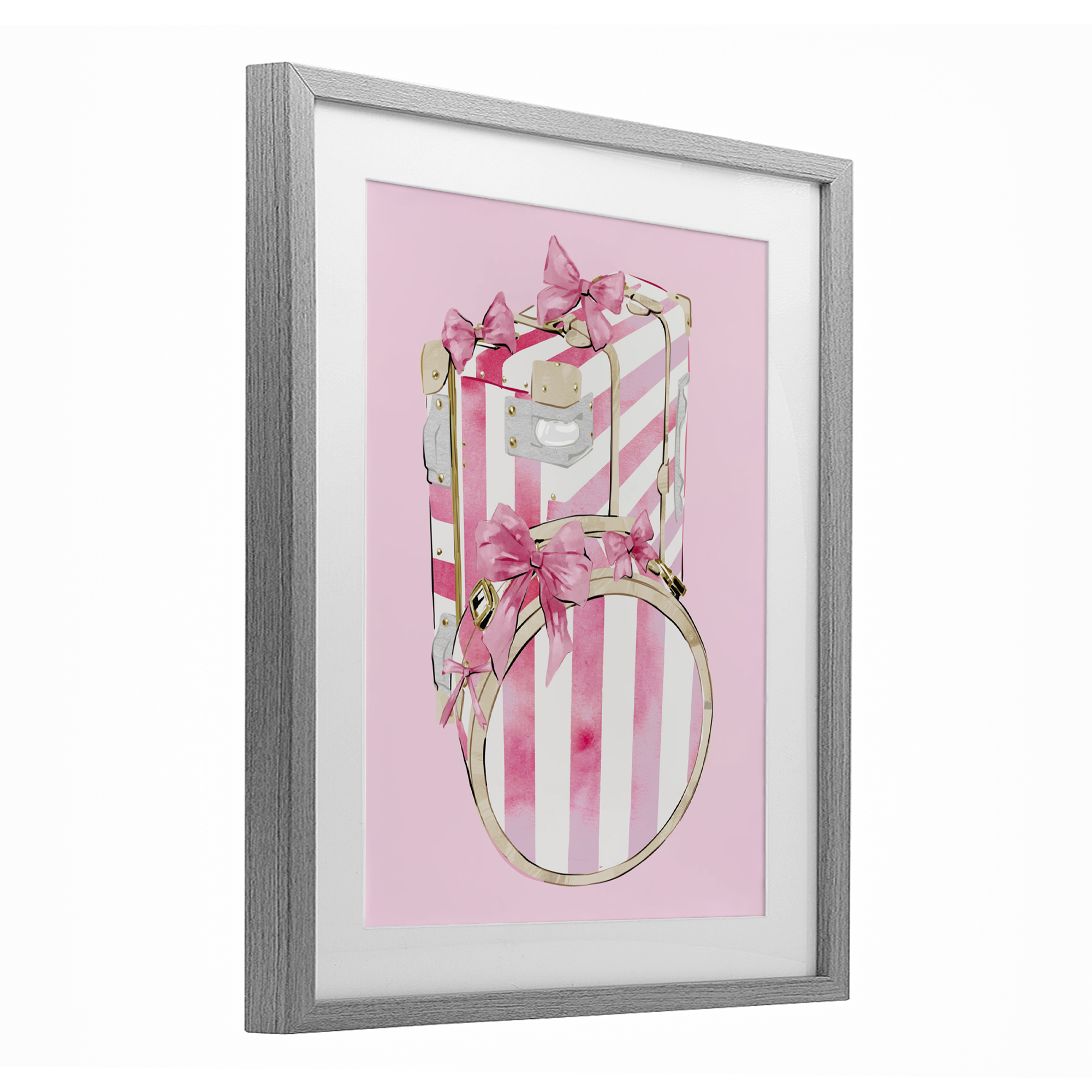 Pastel Stripe Luggage Gray Framed Print Under Glass, design by Ziwei Li
