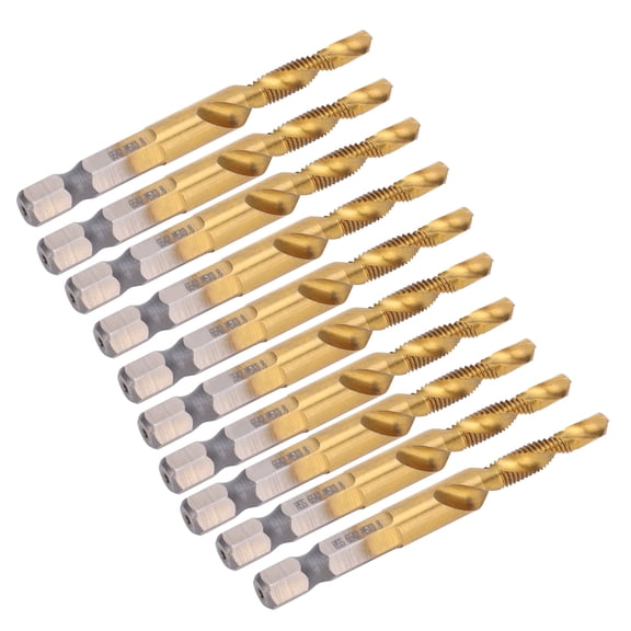 YLSHRF M5 Tap,10Pcs Tap Drill Bits HSS 6.1 Hex Square Shank Ti Coated Composite M5 Hardware Hand Tools,Hex Tap Drill Bits