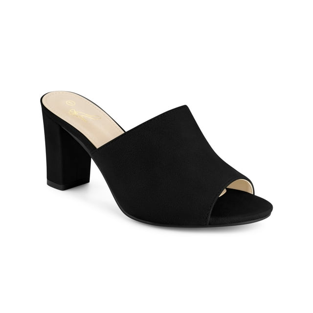 BLISSFUL STEP Mules à Talons pour Femmes à Enfiler Sandales à Talon Bloc Noires 9,5