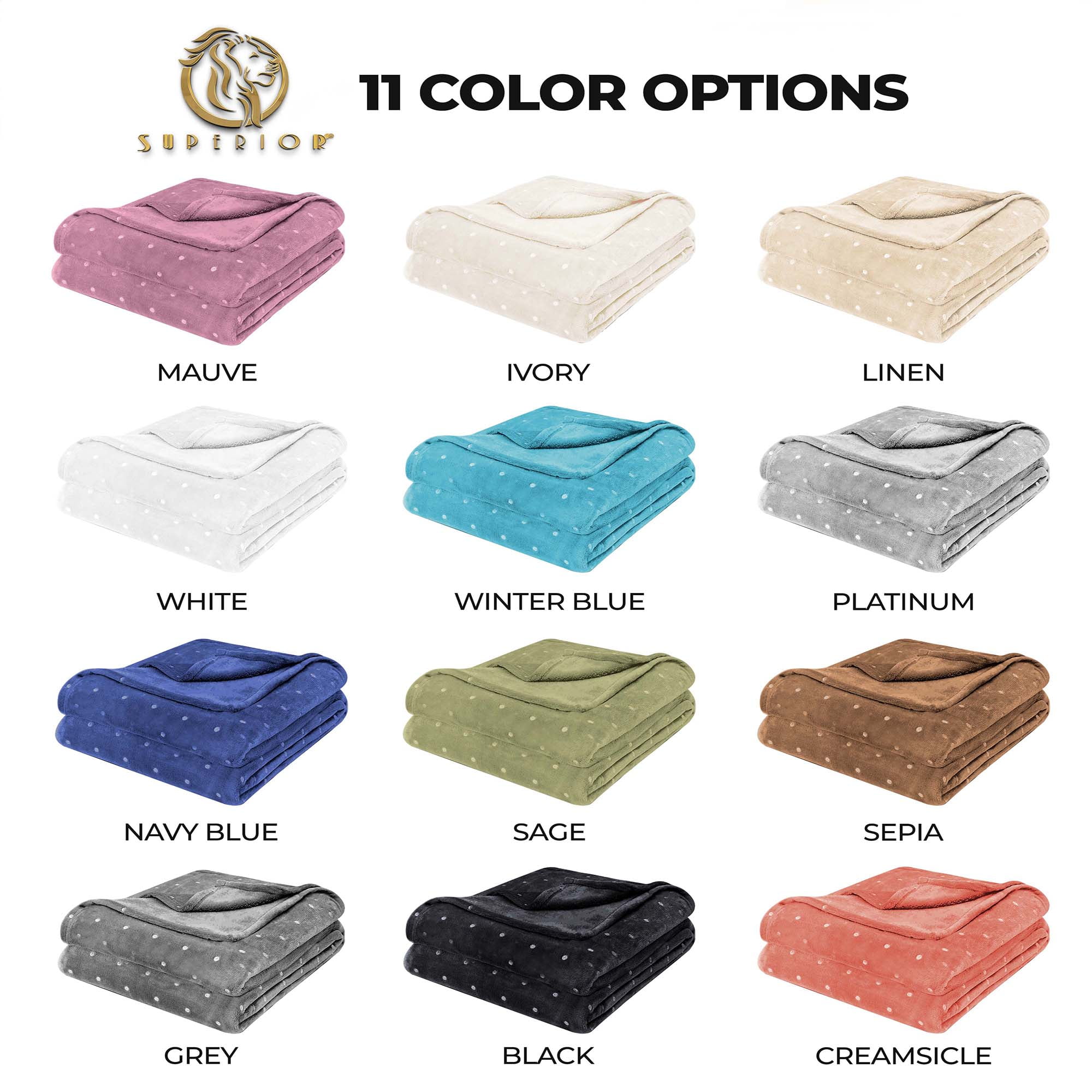Superior Fleece Plush Fluffy Soft Blanket, Polka Dot Linen, Throw XL