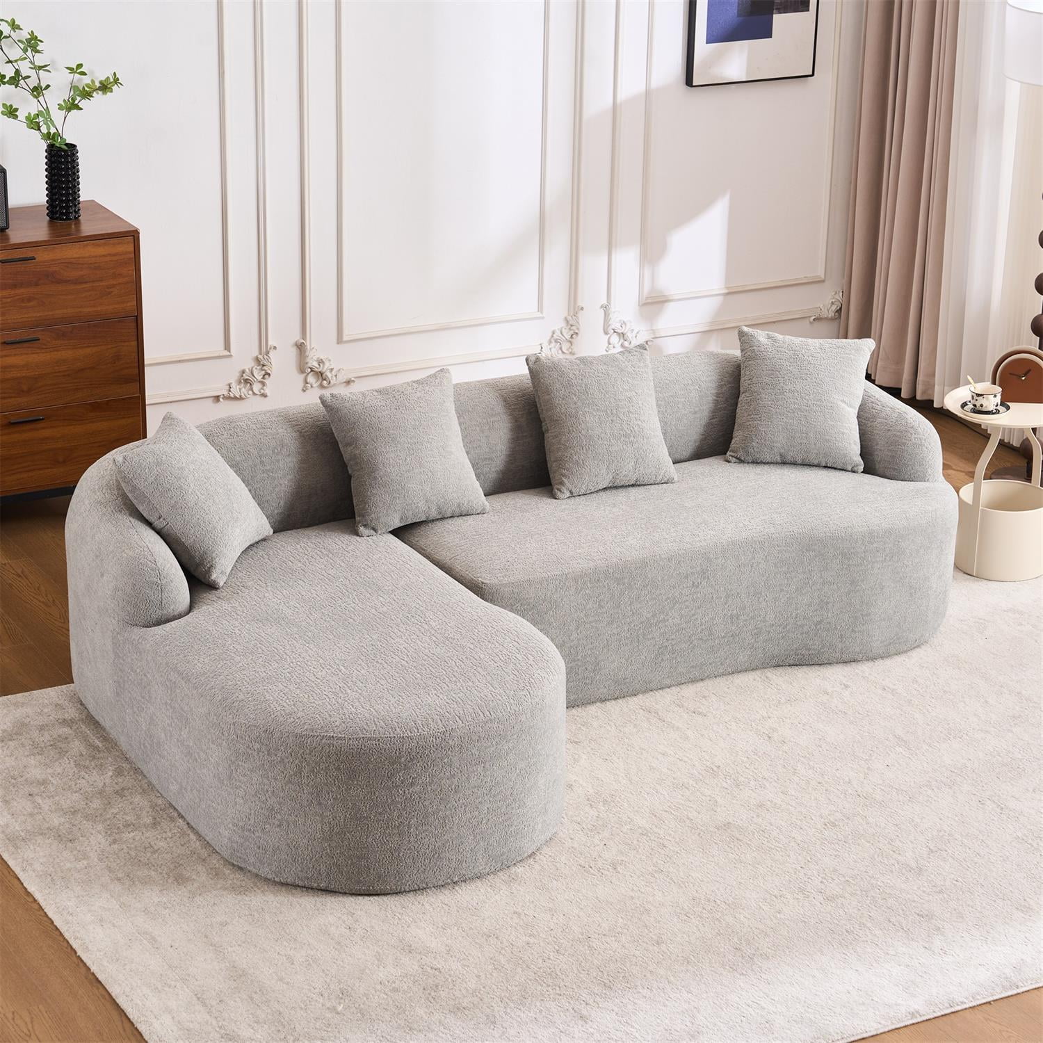 Demi Bonn 98" Cozy L-Shape Sectional Sofa with Curved Chaise, High-Density Foam, Chenille Modular Couch for Living Room, Supports 900 lbs, Gray