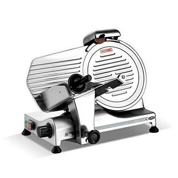 KWS Deluxe Commercial 320w Electric Meat Slicer 10" Triple Safety Locks   Anodized Aluminum Base with Stainless Steel Blade, Frozen Meat/ Cheese/ Food Slicer Low Noises Commercial and Home Use