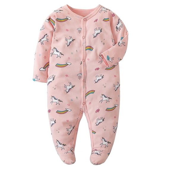 WIBACKER Newborn Baby Footed Pajamas 100% Cotton Infant Baby Snap Sleepers for Sleep and Play Footies 0-12 Months - Unicorn