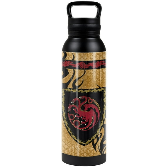 House of The Dragon Official Scale Emblem Black 24 oz Insulated Canteen Water Bottle, Leak Resistant, Vacuum Insulated Stainless Steel with Loop Cap