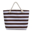 thumbnail image 2 of Beforeyayn Striped Beach Bag for Women - Large Canvas Tote with Rope Handles, Summer Vacation Shoulder Bag, Brown and White Pool Party Handbag, 2 of 6