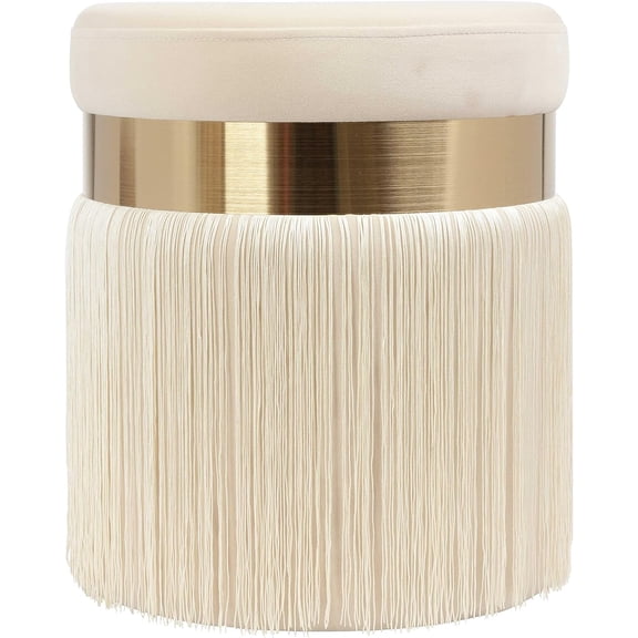 Tov Furniture Melody Tasseled Ottoman (Cream)