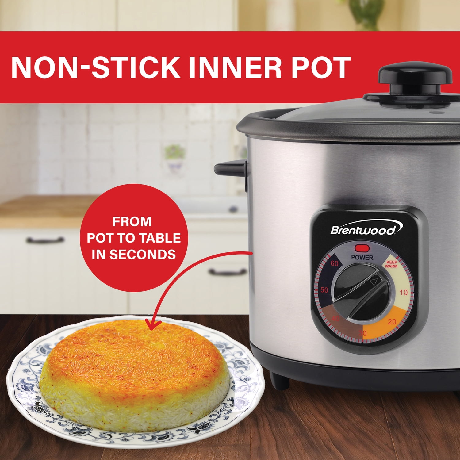 Brentwood Appliances TS-1020S 10-Cup Uncooked/20-Cup Cooked 700-Watt Stainless Steel Crunchy Persian Rice Cooker with Lid