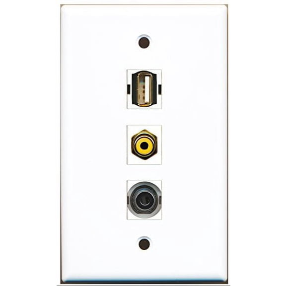 RiteAV - 1 Port RCA Yellow and 1 Port USB A-A and 1 Port 3.5mm Wall Plate