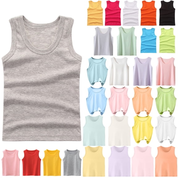 Rvasteizo Toddler Tank Tops Girls Solid Crew Neck Sleeveless Thin 2 to 14 Years