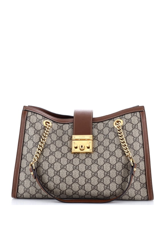 Pre-Owned Padlock Chain Tote GG Coated Canvas with Leather Medium By Rebag