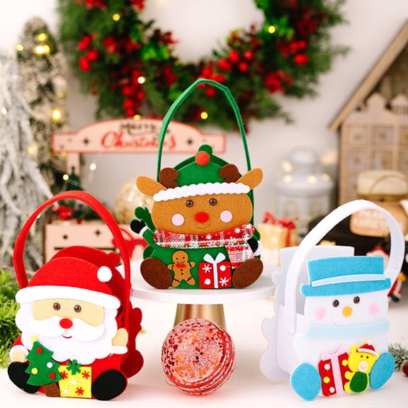 Christmas Gift Bags with Handles Santa Reindeer Snowman Goody Bag Thick Holiday-themed Gift Pouch for Candy Apples Toys