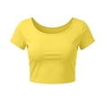 thumbnail image 1 of VSSSJ Crop Tops pour Femmes Manches Courtes Col Rond Extensible Chemise Décontractée Ajustée Solide Confortable Été Basique T-Shirts Courts Jaune Taille Unique, 1 of 5