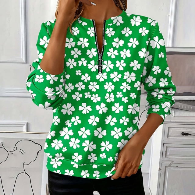 TaTaai Women's St. Patrick's Day Printed Loose Round Neck Sweatshirt Ladies Long Sleeve Casual Top Soft Comfortable for Daily Home Office Streetwear Spring Fall Winter Wear Gift