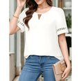 thumbnail image 3 of Camisa Elegante de Corta con Encaje de Color Liso y Mangas Huecas para Mujer, Color M, 3 of 5