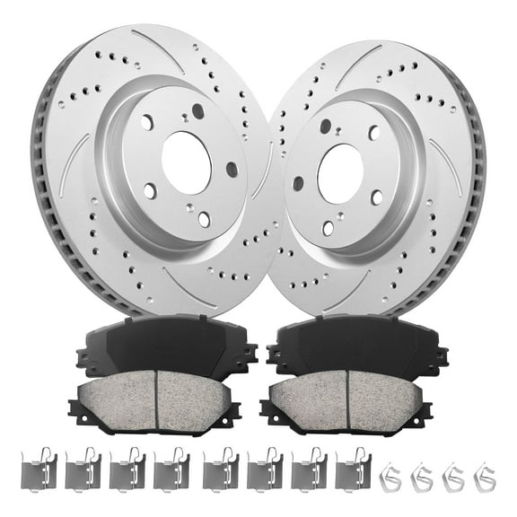 Aurogenix Front Brake Kit Fits for 2006-2018 Toyota RAV4,2016-2020 Toyota Mirai,Toyota Matrix Scion tC Pontiac Vibe Scion iM, Geomet Coated Drilled Brake Rotors & Ceramic Brake Pads,296mm 11.7in