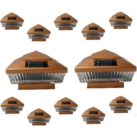 

12 Pack Solar 4X4 Fence Post Cap Light with FIVE LED Bulbs COPPER Garden Square Shape Cap Light