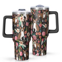 OBREWU Boston Terrier Dog with Flower-1 Tumbler with Handle and Lid,Boston Terrier Dog with Flower-1 40oz Double Wall Vacuum Insulated Tumbler,Cups Gift for Women and Men