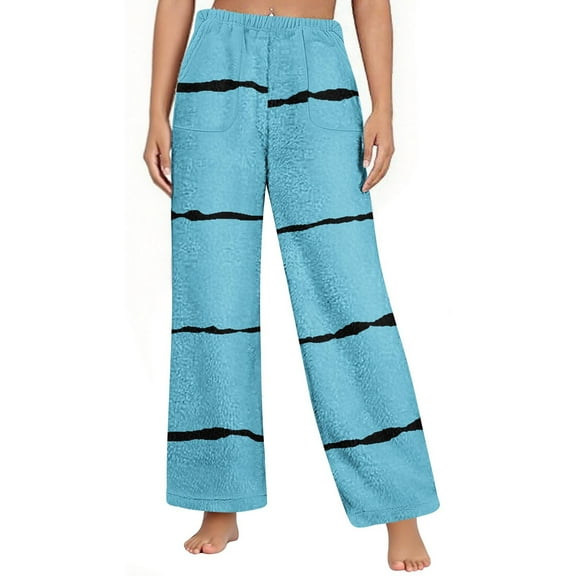 Elvqul Pajamas Pants for Women,Pajamas for Women,Winter Pants Only Soft Flannel Holiday Comfortable,Blue,Size M
