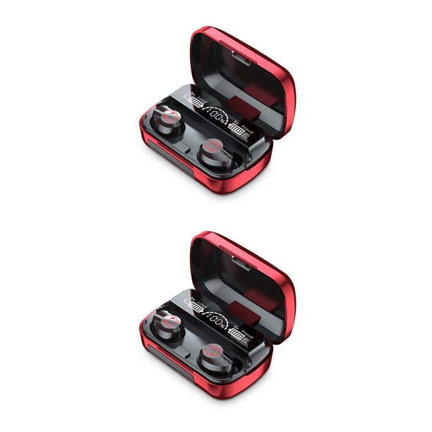 Moyic 1 par de auriculares con pantalla digital, estuche de carga, sonido estéreo, cancelación de ruido, manos libres, auriculares Rojo 2Conjunto