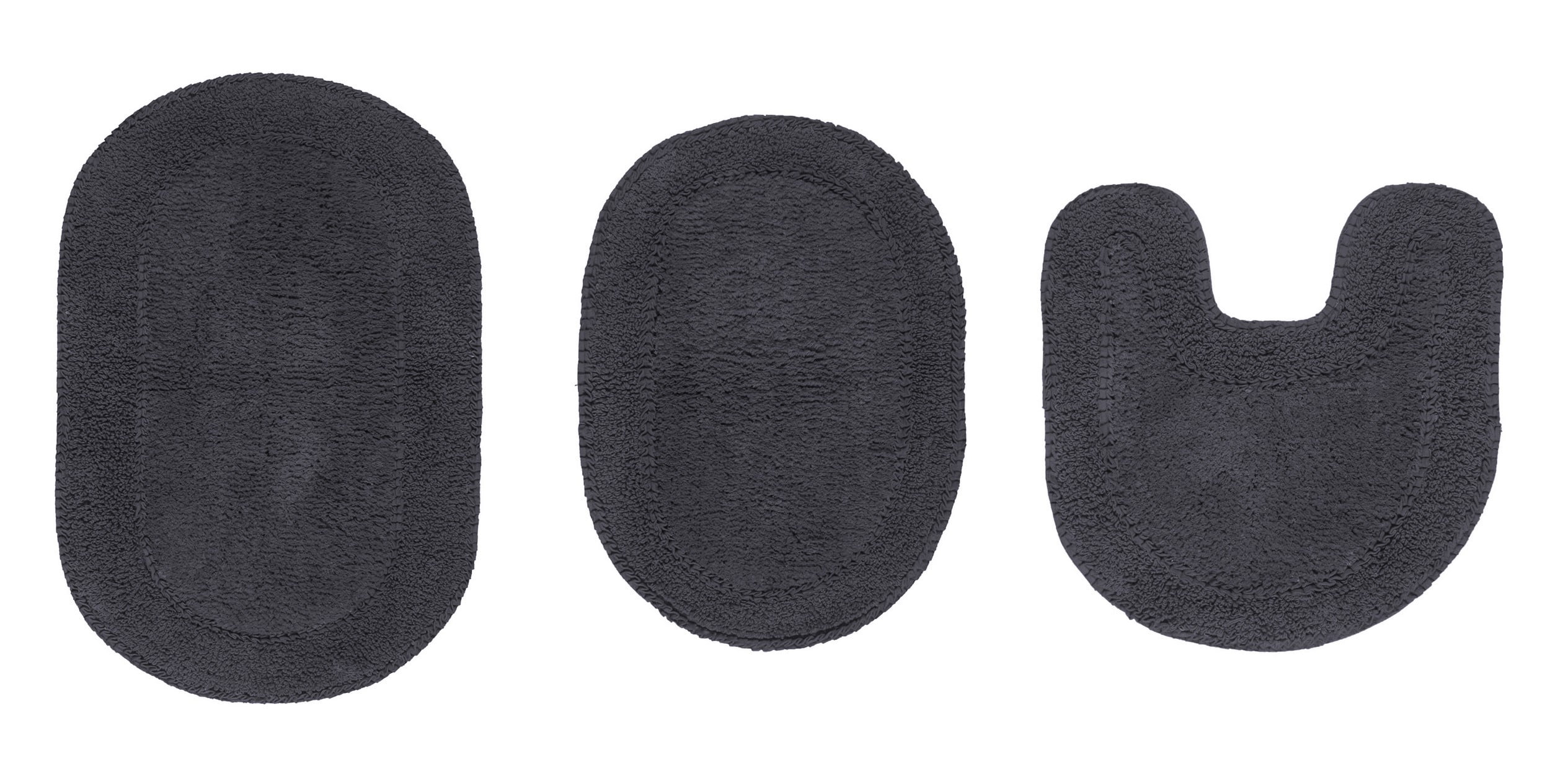 Home Weavers Double Ruffle Collection 100% Cotton Non-Slip Bathroom Rug Set Machine Washable Bathroom Rug-17"x24", Bath Rug- 21"x34", U Shaped Contour- 20"x20", Gray Color 3 Piece Bath Rug set