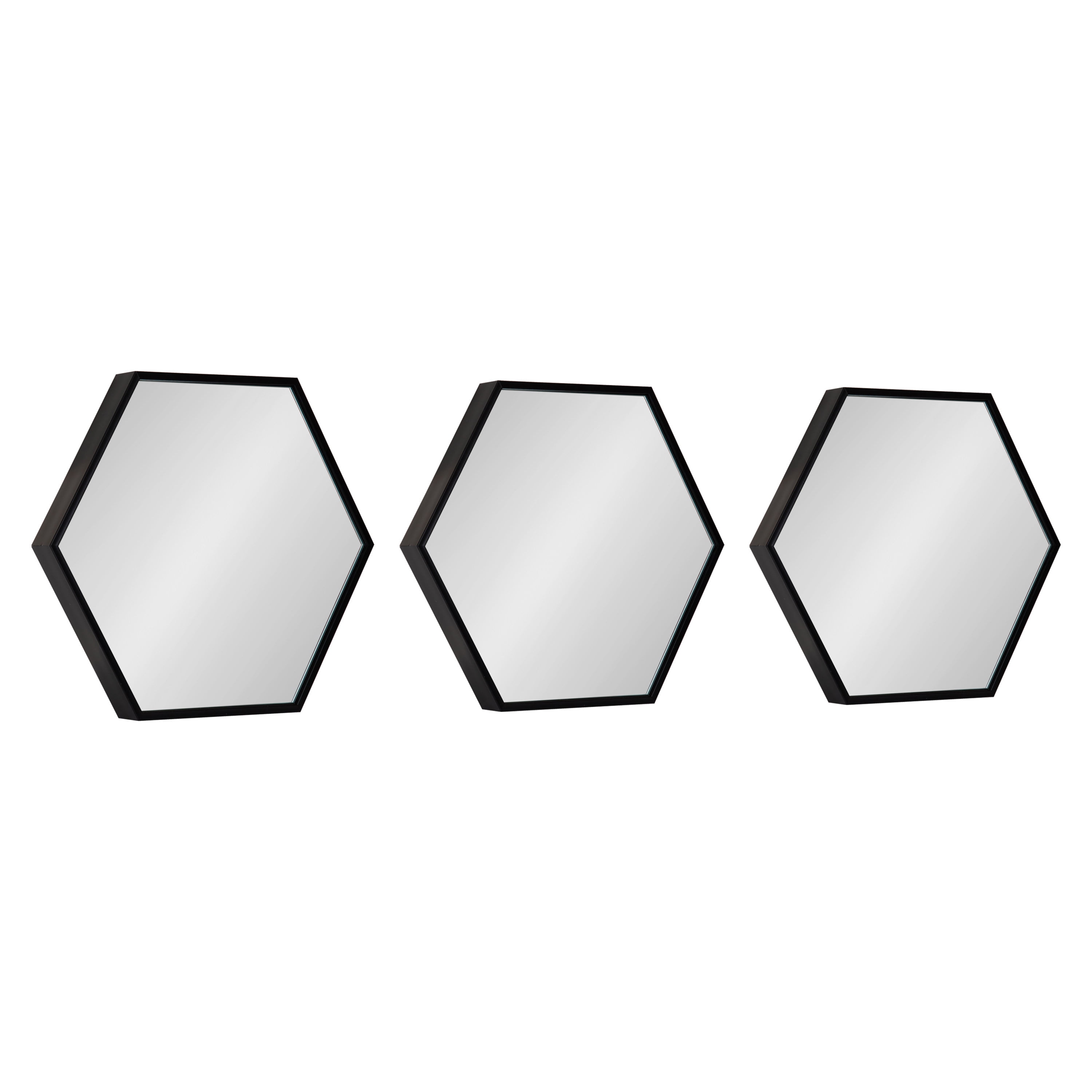 Kate and Laurel Rhodes Modern Hexagon Wall Mirror Set, 3 Pieces Black