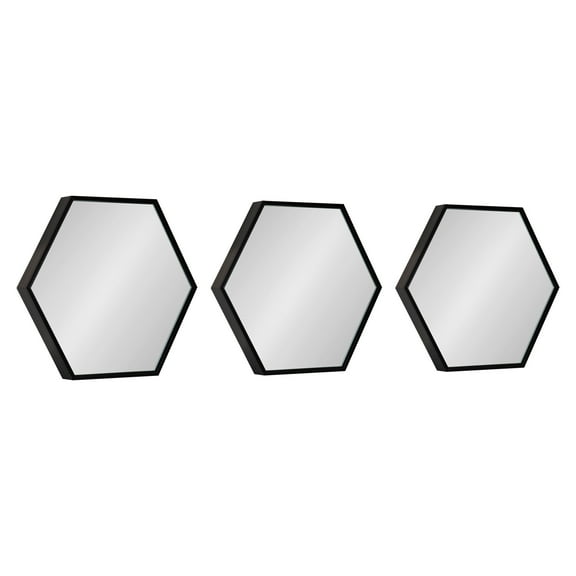 Kate and Laurel Rhodes Modern Hexagon Wall Mirror Set, 3 Pieces Black, Chic Geometric Mirror for Wall