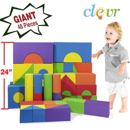 Clevr 7 Piece Big Foam Play Blocks Patchwork Play Mat 48 Piece