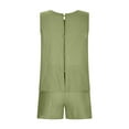 thumbnail image 5 of Womens Summer 2 Piece Outfit Solid Casual Cotton Linen Suits Loose Crew Neck Sleeveless Tops Drawstring Elastic Waist Shorts Pockets(2XL,Mint Green), 5 of 6