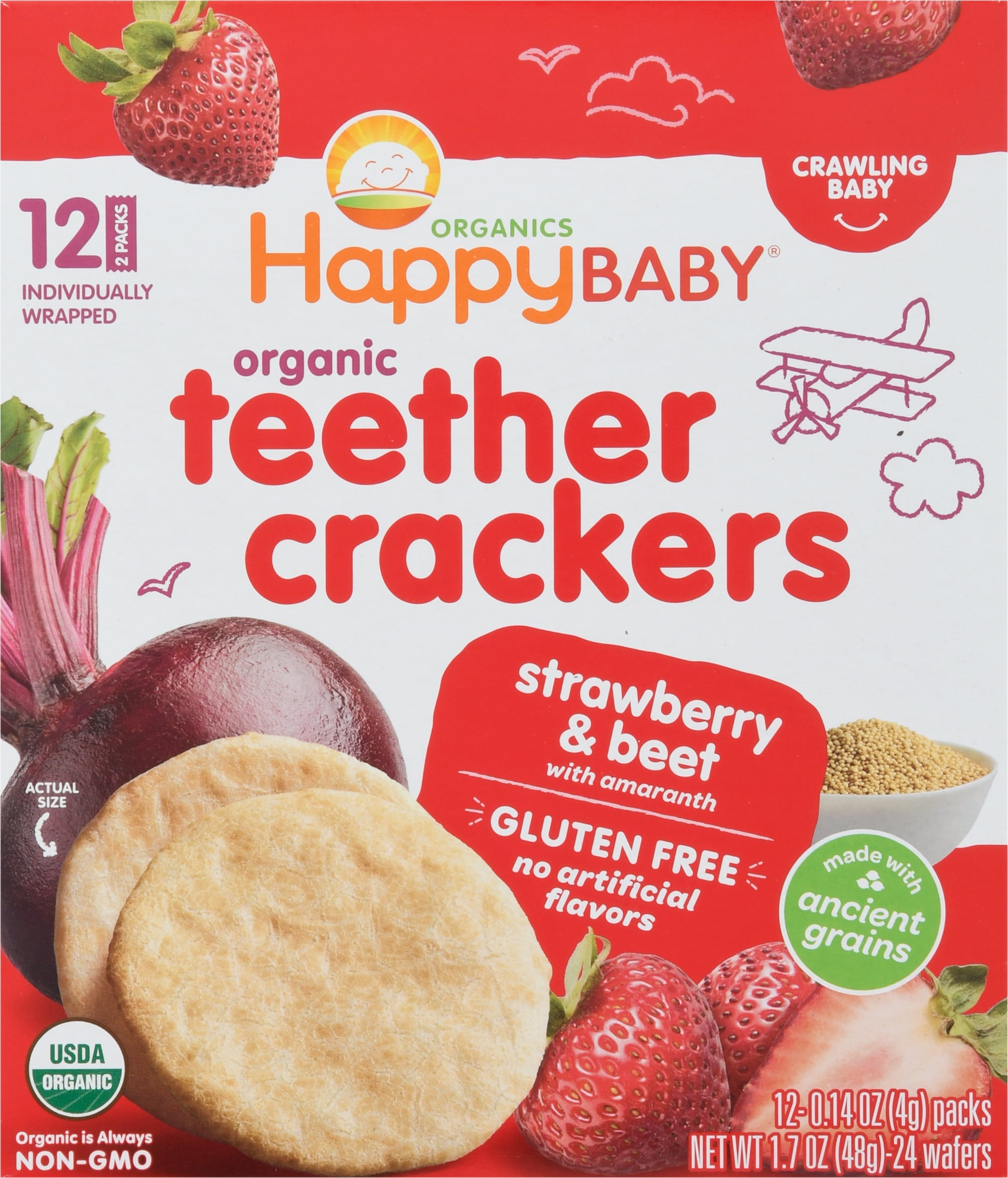 Happy Baby Organics Non-GMO Teether Crackers Baby Snack, 0.14 oz Box, 12 Count