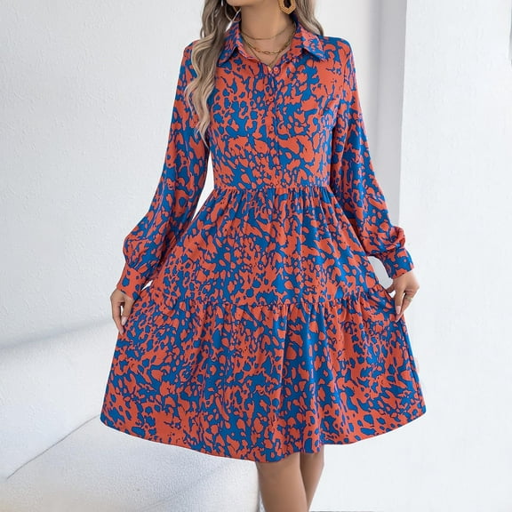 Taylonsss Womens Floral Print Midi Dress Long Sleeve Button-Down Lapel Collar Boho Vacation Outfit