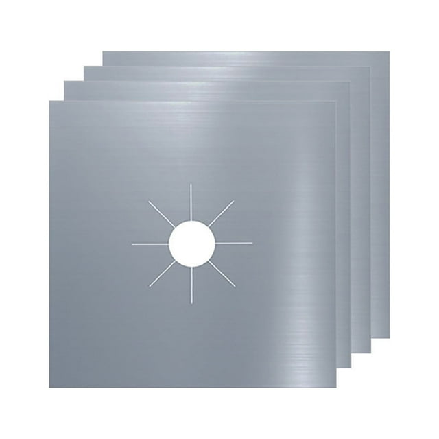 Kitchen Placemat Reusable 4Pcs Aluminum Gas Foil Stove Burner Protector Cover Liner Clean Mat Pad,Silver Kitchen Placemat