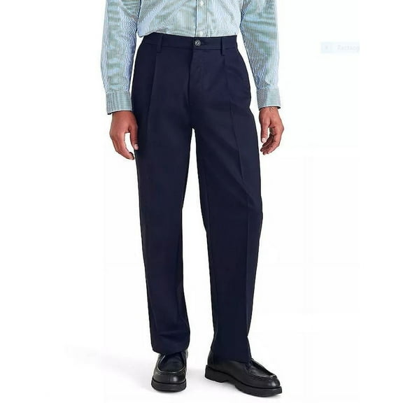 Men's Dockers Signature Iron Free Stain Defender Khaki Relaxed Pleated Pants, Navy Blazer, 32x30