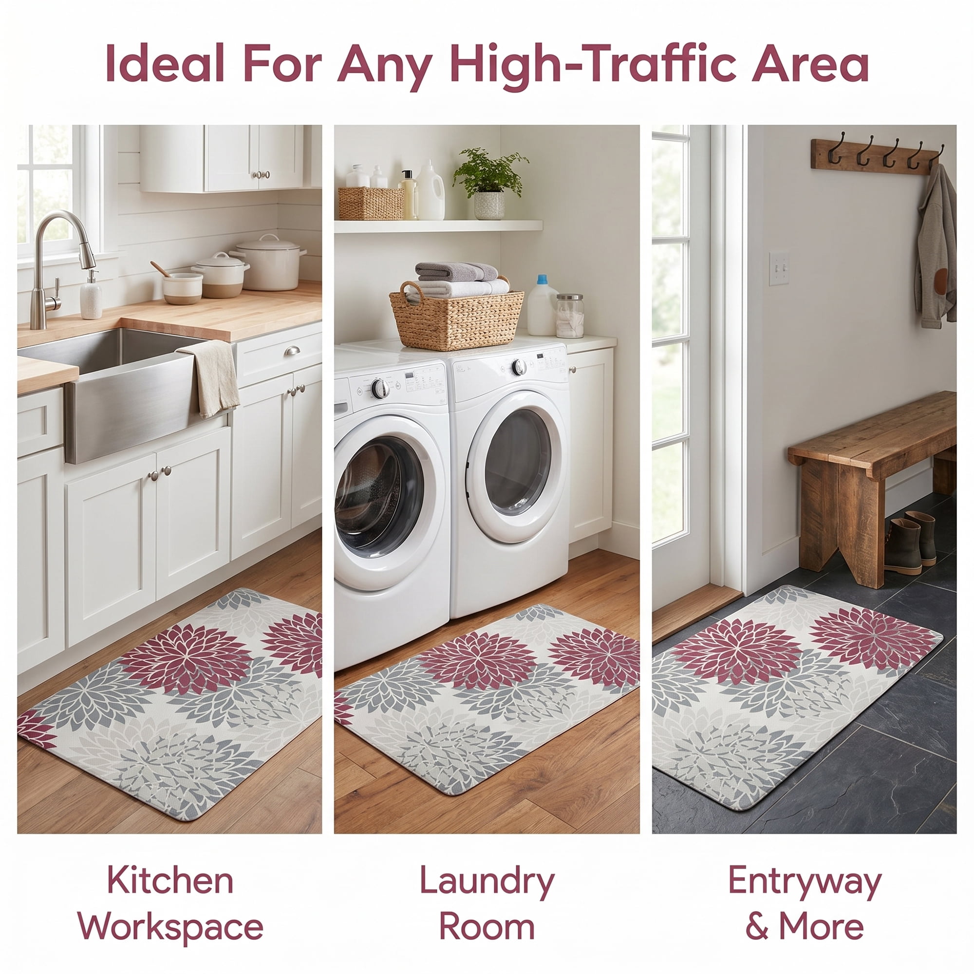 Unique Bargains Ergonomic Kitchen Mats Red 30" x 17"