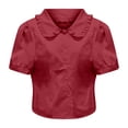 thumbnail image 5 of Gbsyewxs Womens Tops V Neck Puff Sleeve Solid Color Slim Button Summer T Shirts For Women Brick Red, 5 of 5