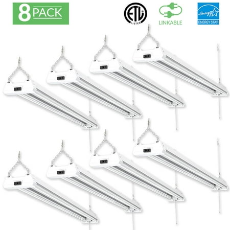 Sunco Lighting 8 Pack 4ft 48 Inch LED Utility Shop Light 40W (260W Equivalent) 5000K Kelvin Daylight, 4500 Lumens, Double Integrated Linkable Garage Ceiling Fixture, Clear Lens - Energy Star /