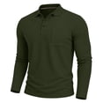thumbnail image 5 of Zivyakyro Long Sleeve Mens Polo Shirt Fall Collared Button with Pocket Textured Solid Slim Officewear Shirts Green M, 5 of 8