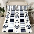 thumbnail image 2 of Erosebridal Nautical Striped Bed Sheets Set Full Anchor Rudder Sheet Set Men Navy Blue Geometric Sheets Vintage Ocean Adventure Deep Pocket Flat Fitted Sheet, 2 of 6