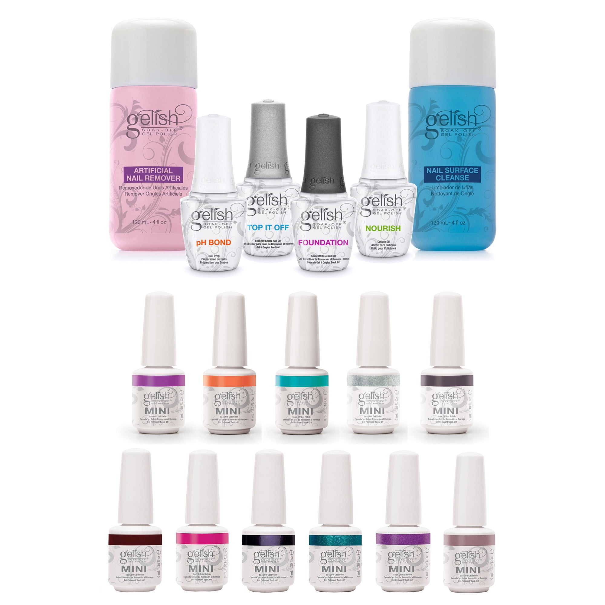 Gelish Gel Polish Basix Care Kit w/ Remover & 11 Soak Off Gel Nail