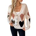 thumbnail image 3 of Women'S Cute Heart Pattern Cardigan Scalloped Edge Button Front Sweater V Neck Long Sleeve Knit Cardigan Apricot Color S, 3 of 8