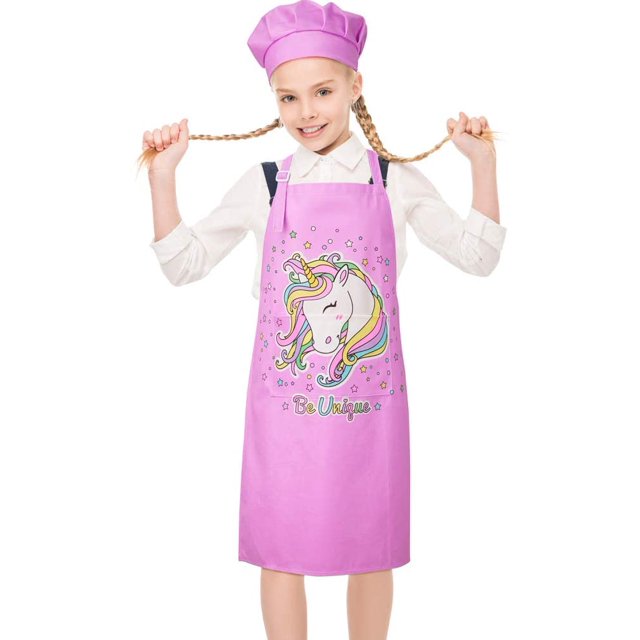 Ensemble de Chapeaux de Chef de Tablier de Licorne pour les Filles avec Sangle de Cou Réglable et Poches