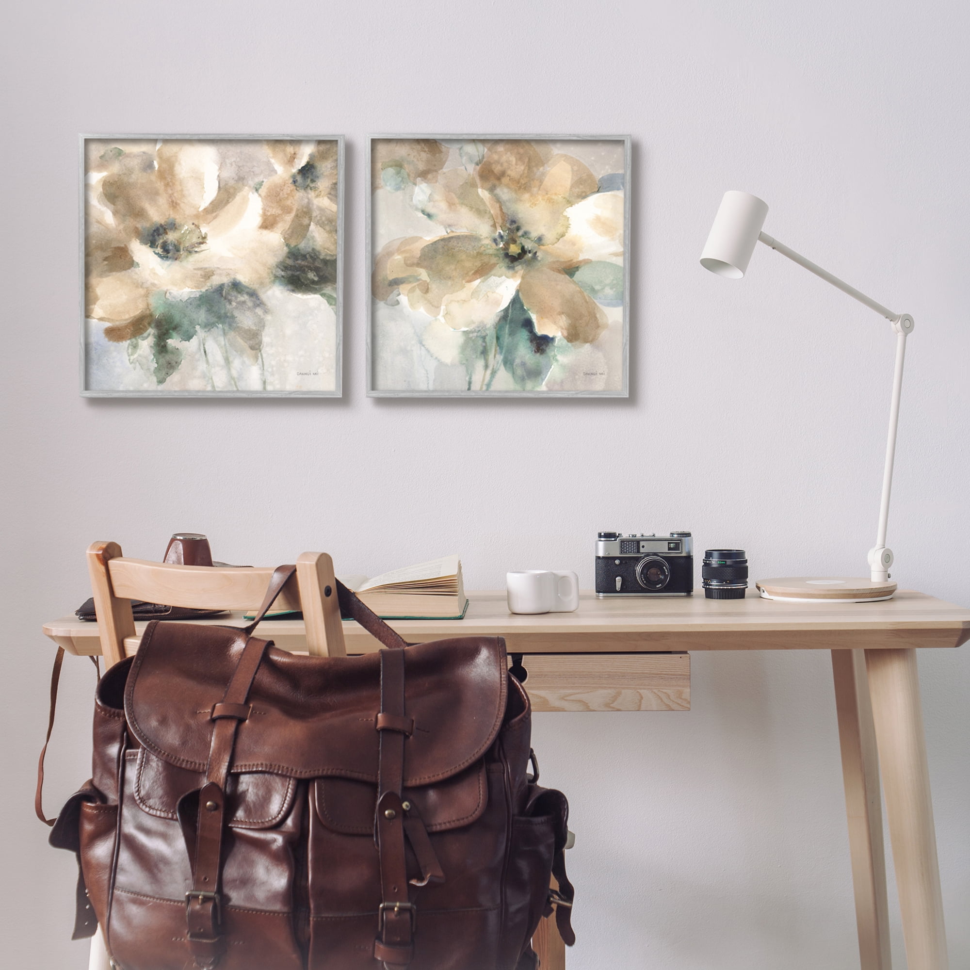 Stupell Industries Abstract Beige Flowers Botanical & Floral Painting Gray Framed Art Print Wall Art, 17 x 17, Set of 2