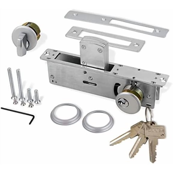 Storefront Door Mortise Lock Deadbolt Aluminum storefront Mortise Door Lock Hook Deadbolt Double Cylinder - Storefront Entry Door Lock Set (1-1/8" Backset)$$Tools & Hardware Other