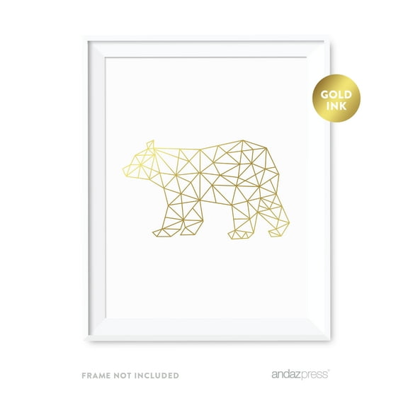 Bear Geometric Animal Origami Wall Art Metallic Gold Ink Print